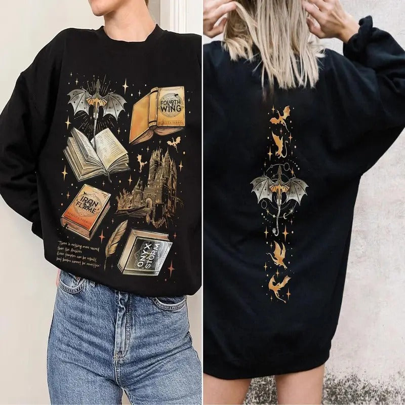 Hot Trending Fourth Wing Series Sweatshirt, War College Crewneck, Dragon Rider Sweater, Book Merch Gift Cotton Unisex...