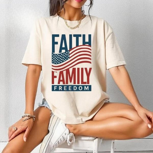 4th of July And Memorial Day USA Flag T-Shirt Sweatshirt, Faith Family Freedom Shirt, God and Country Graphic Tee,...