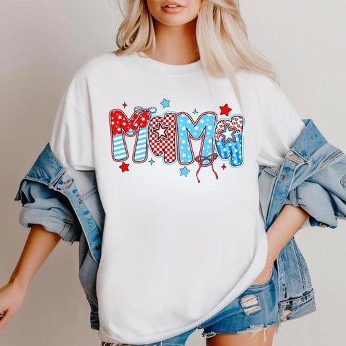 4th of July Mama T-Shirt, Sweatshirt, Patriotic Checkered Graphic, American Mama USA Shirt for Memorial Day and Summer...