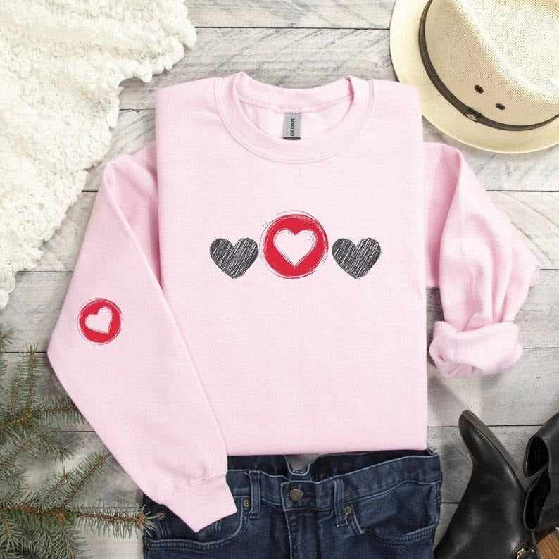 SALE Valentine's Sweatshirt - Love Heart Sweatshirt - Heart Arm Patches - Cute Valentine's Sweater - Teacher Valentine's...