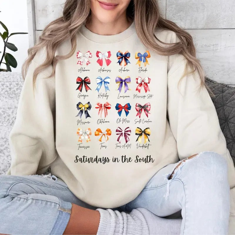 SEC Coquette Football Sweatshirt, Saturdays in the South Sec Bows Sweatshirt, College Football Sweatshirt, Southern...