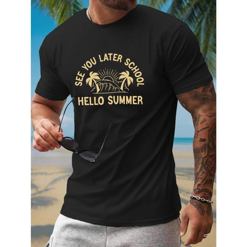 'SEE YOU LATER SCHOOL' Print Men's Graphic T-Shirt, Breathable Comfy Short Sleeve Sports Casual Tee For Summer Made in...