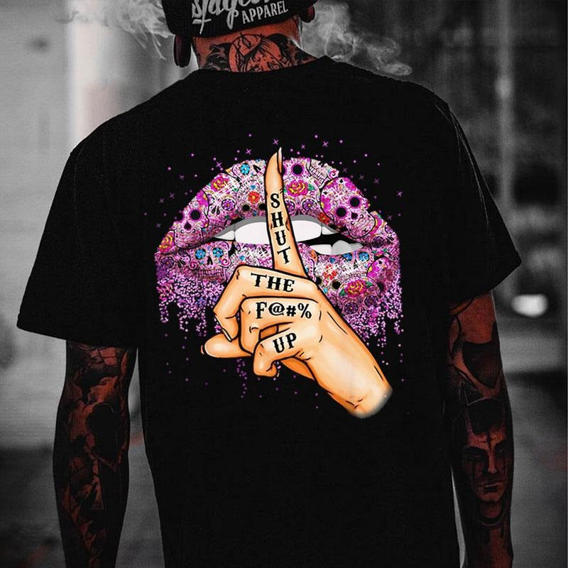 SHUT THE  UP Gothic Style Lips Print Men's T-Shirt Hoodie, Sweatshirt | TeeBloomCo.com