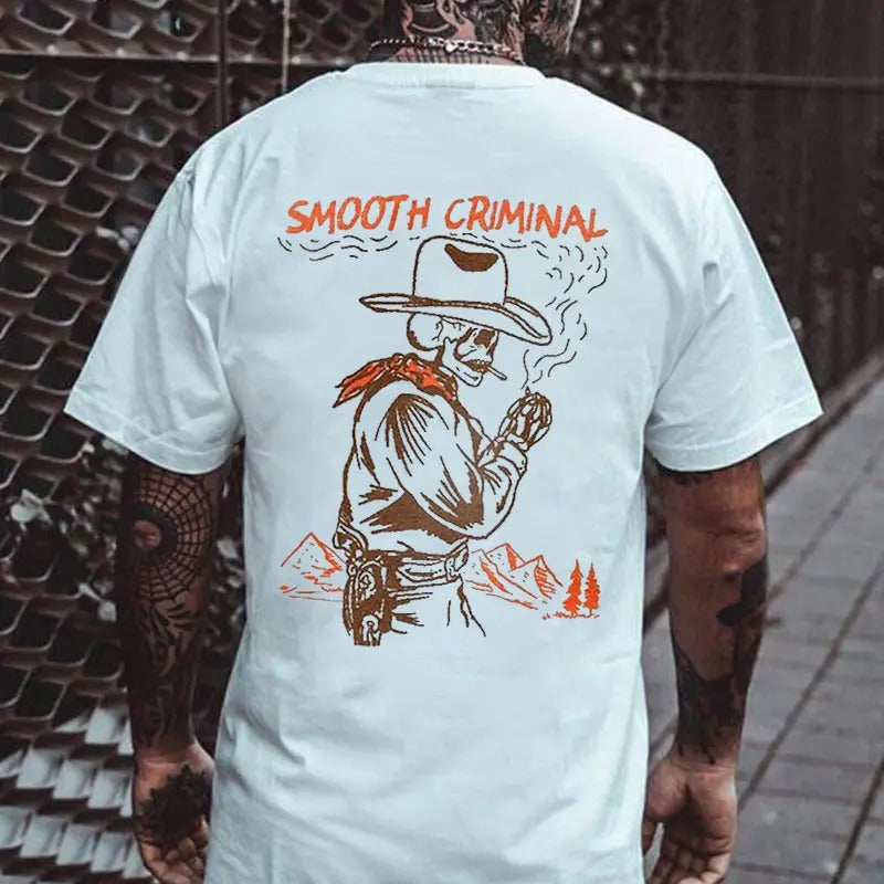 SMOOTH CRIMINAL Cowboy Skull Casual Graphic White Print T-shirt, Sweatshirt, Hoodie,  Oversized S-5Xl, Unisex Shirt,...