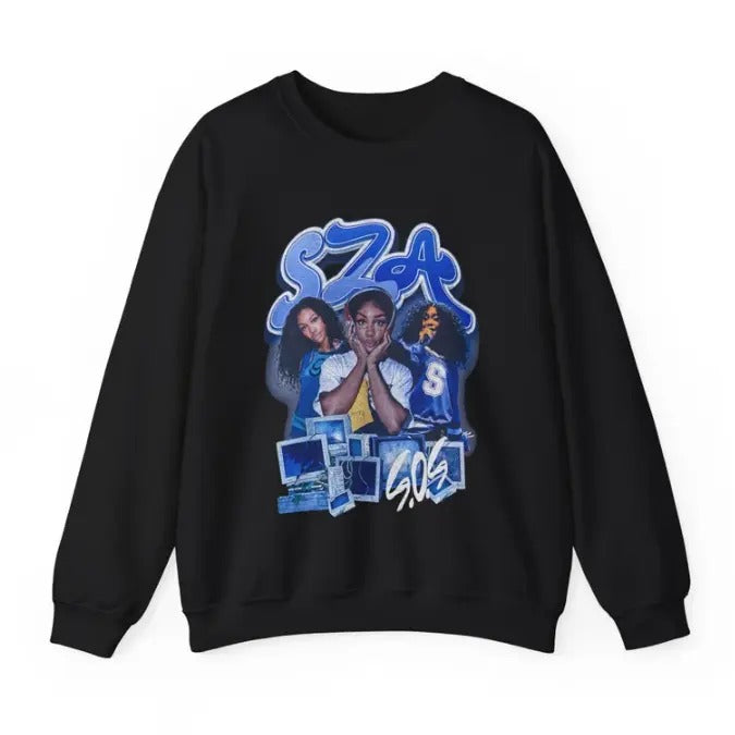 SZA Sweatshirt Black, Vintage Rap Sweatshirt SZA HipHop Graphic Print T-Shirts, Hoodie | TeeBloomCo.com