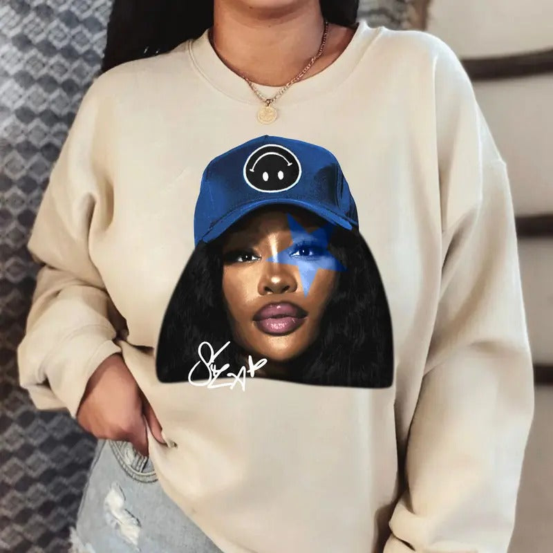SZAAA Blue Star Big Face Sweatshirt - Celebrate the R&B Icon with this Exclusive Fashion Statement T-Shirts, Hoodie
