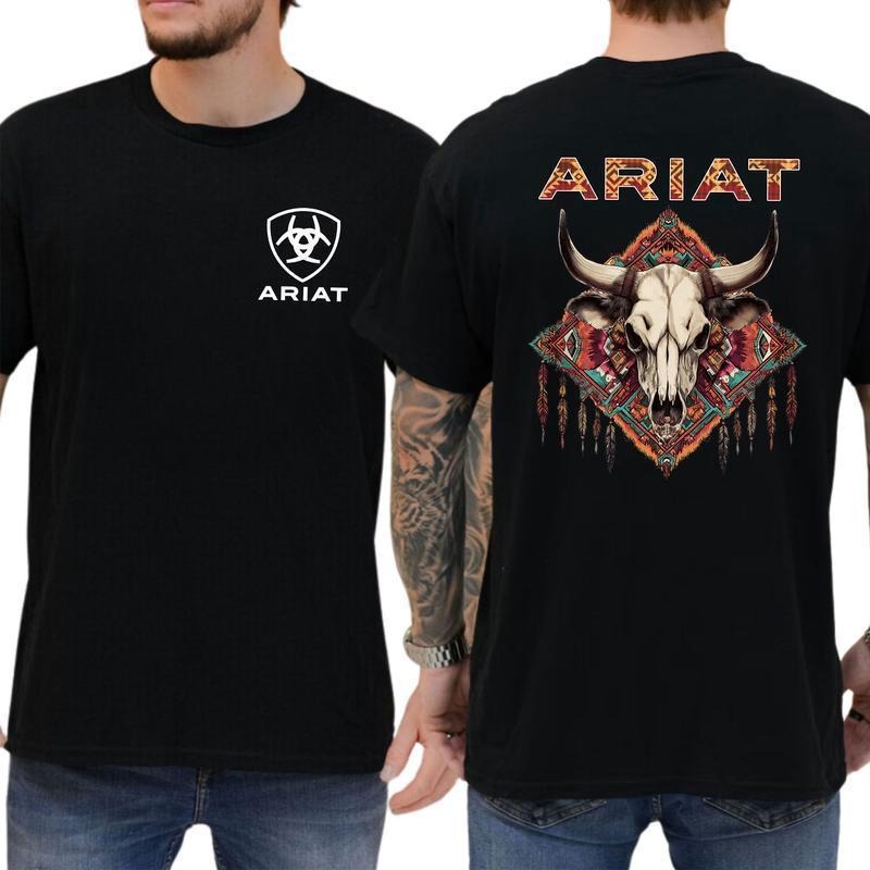 [Sale off up to 50%] Ariat Shirt, Western Aztec Bull Skull Shirt, Rodeo T-Shirt, Casual Menswear Hoodie, Sweatshirt