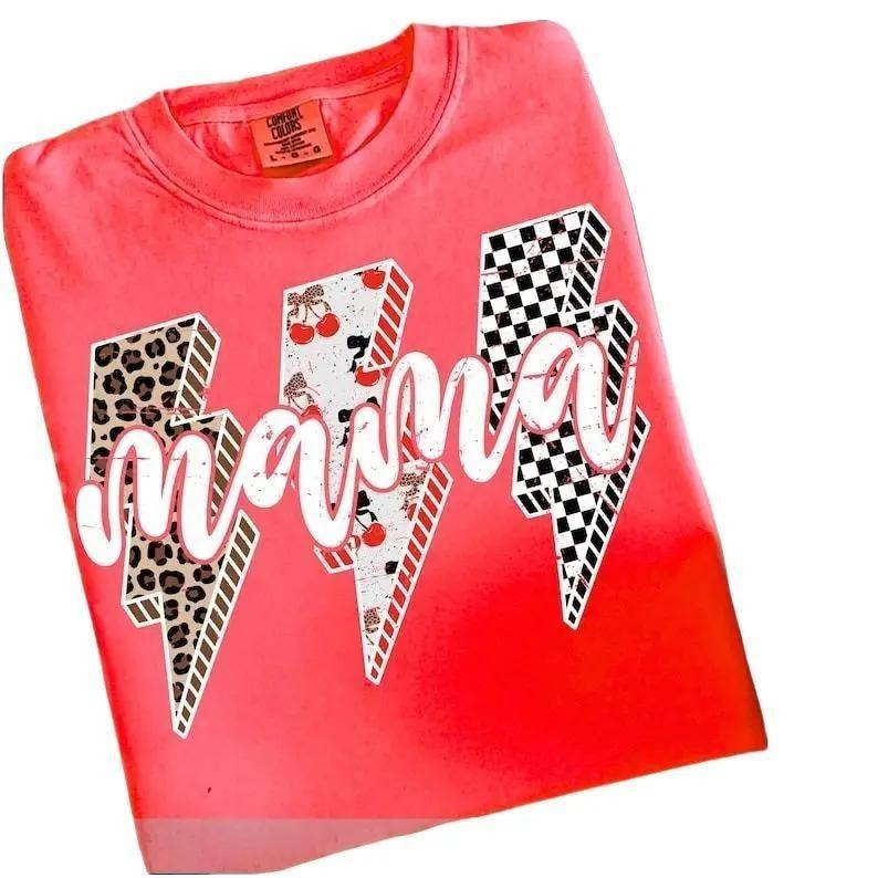 Comfort Colors Leopard Checker Cherry Letters ,Trendy Mama T-Shirt Hoodie, Sweatshirt | TeeBloomCo.com