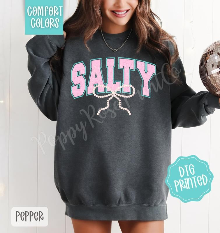 Salty Bow Comfort Colors Sweatshirt, Cute Summer Sweater, Girly Beach Crewneck T-Shirts, Hoodie | TeeBloomCo.com
