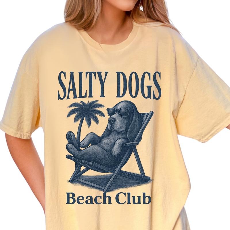 Salty Dogs Beach Club Bassett Hound Shirt ~ Unisex Apparel Relaxed Fit Printed In The USA Clothing Womenswear Casual...