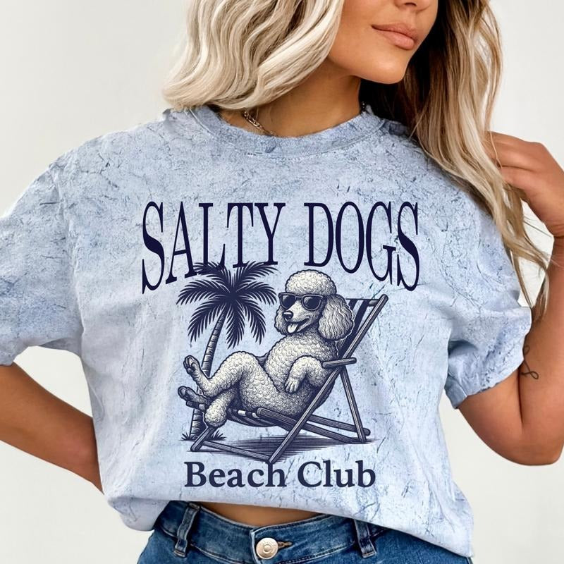 Salty Dogs Beach Club Poodle Shirt ~ Unisex Apparel Relaxed Fit Printed In The USA Clothing Womenswear Casual Comfort...