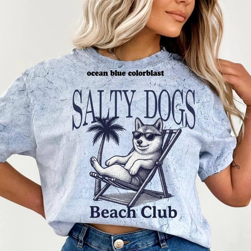 Salty Dogs Beach Club Shiba Inu Shirt ~ Unisex Apparel Relaxed Fit Printed In The USA Clothing Womenswear Casual Comfort...