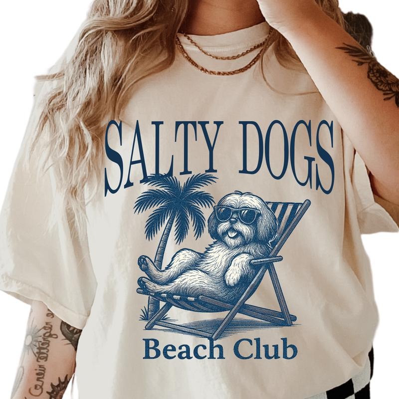 Salty Dogs Beach Club Shih Tzu Shirt ~ Unisex Apparel Relaxed Fit Printed In The USA Clothing Womenswear Casual Comfort...
