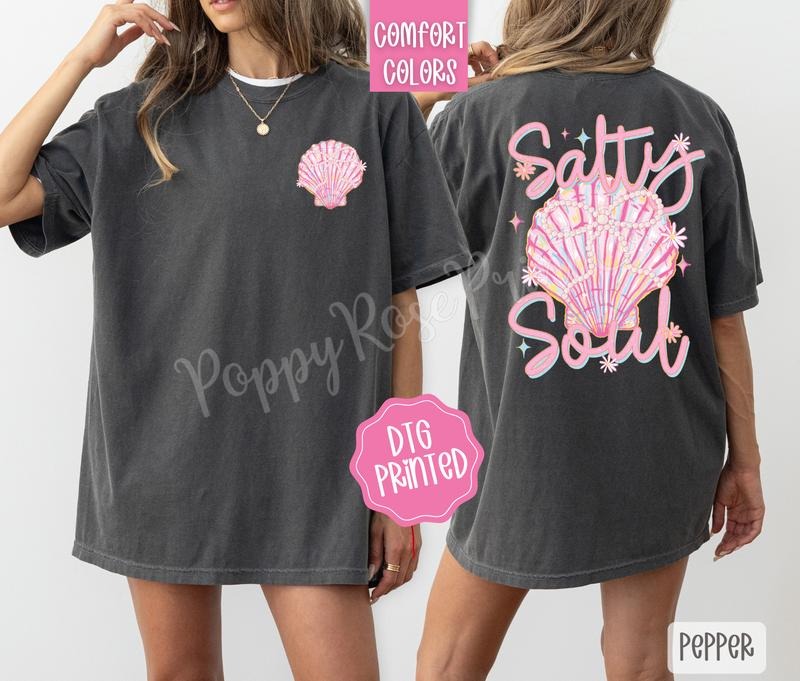 Salty Soul 2 Comfort Colors Tshirt, Cute Summer Tee, Girly Beach Shirt Hoodie, Sweatshirt | TeeBloomCo.com