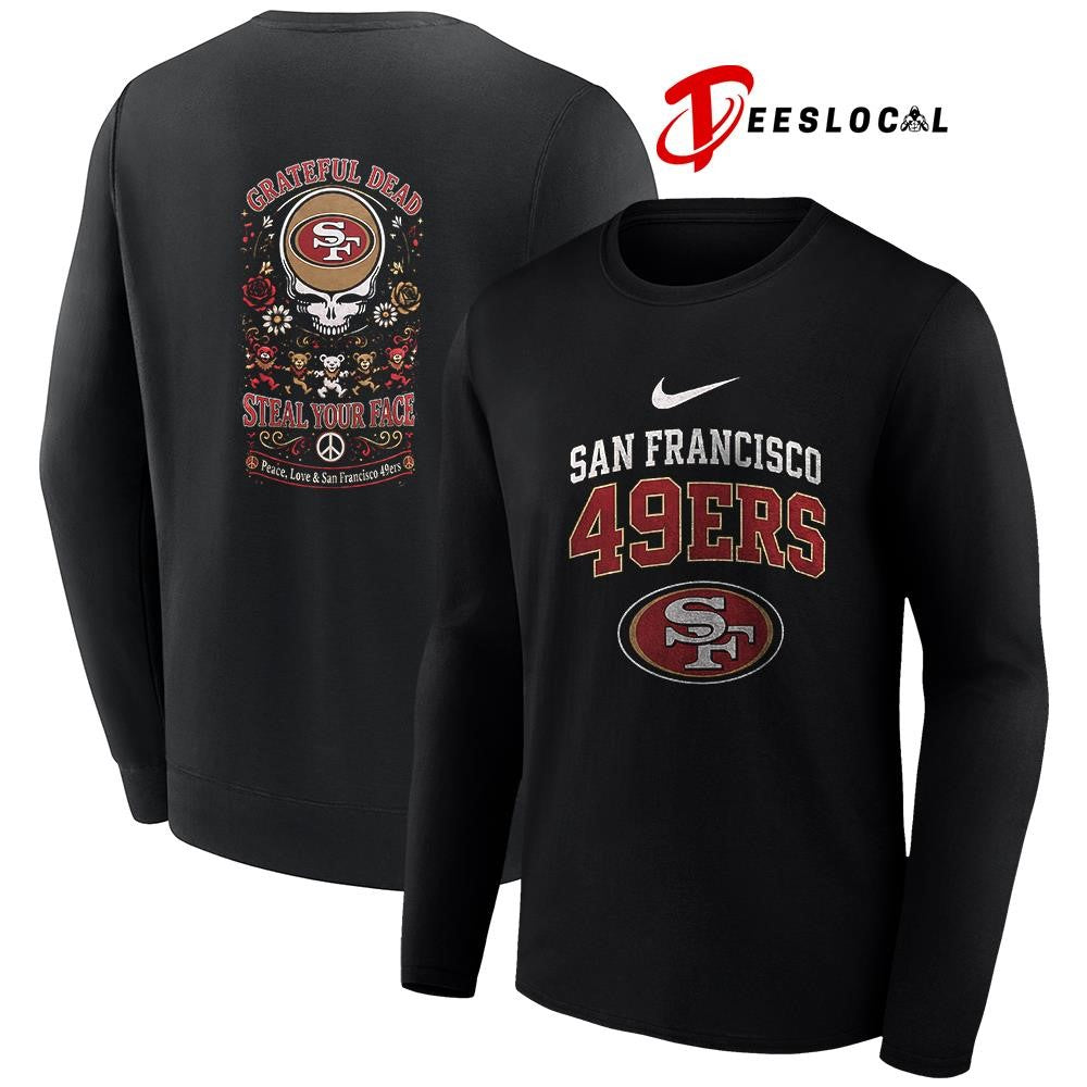San Francisco 49ers x Grateful Dead steal your face peace love logo shirt