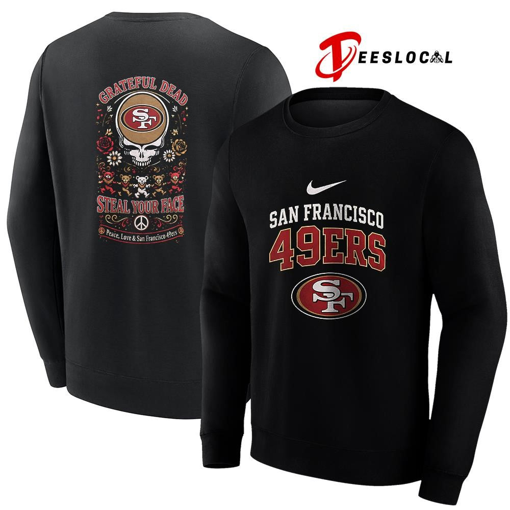San Francisco 49ers x Grateful Dead steal your face peace love logo shirt