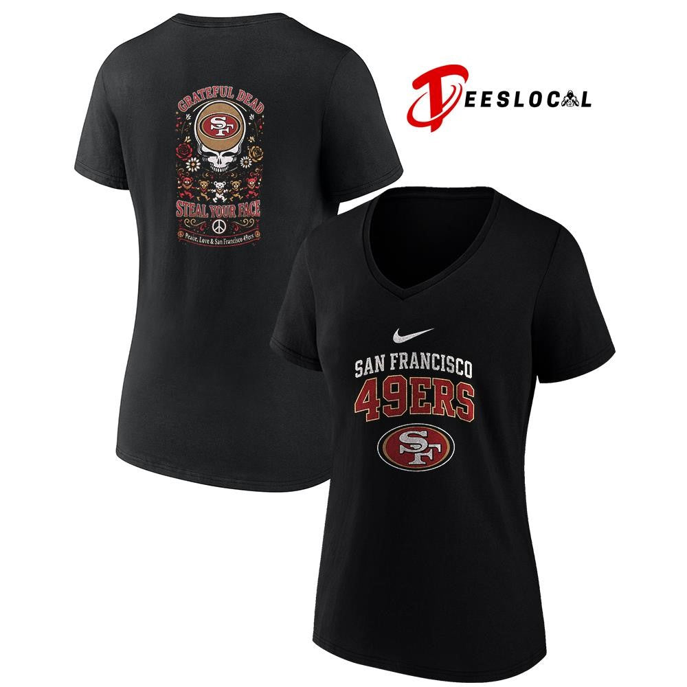 San Francisco 49ers x Grateful Dead steal your face peace love logo shirt