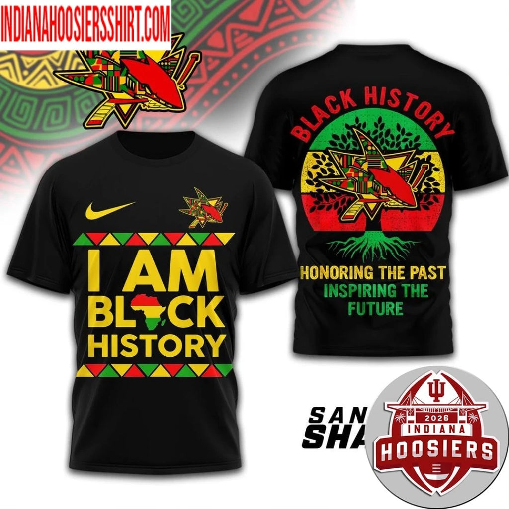 San Jose Sharks 2026 NHL Black History Map And Logo Two Sided Shirt