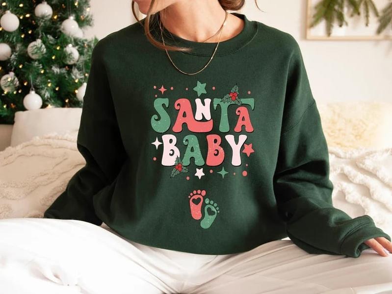 Santa Baby Christmas Pregnancy Announcement Sweatshirt, XMas Maternity Sweater, Holiday Gender Reveal Outfit Winter Baby...