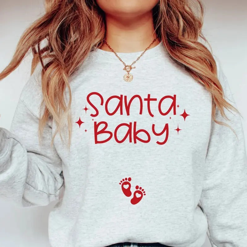 Santa Baby Christmas Pregnancy Sweatshirt, Christmas Pregnancy Reveal Sweater, Maternity Christmas Tee Shirt, Winter...