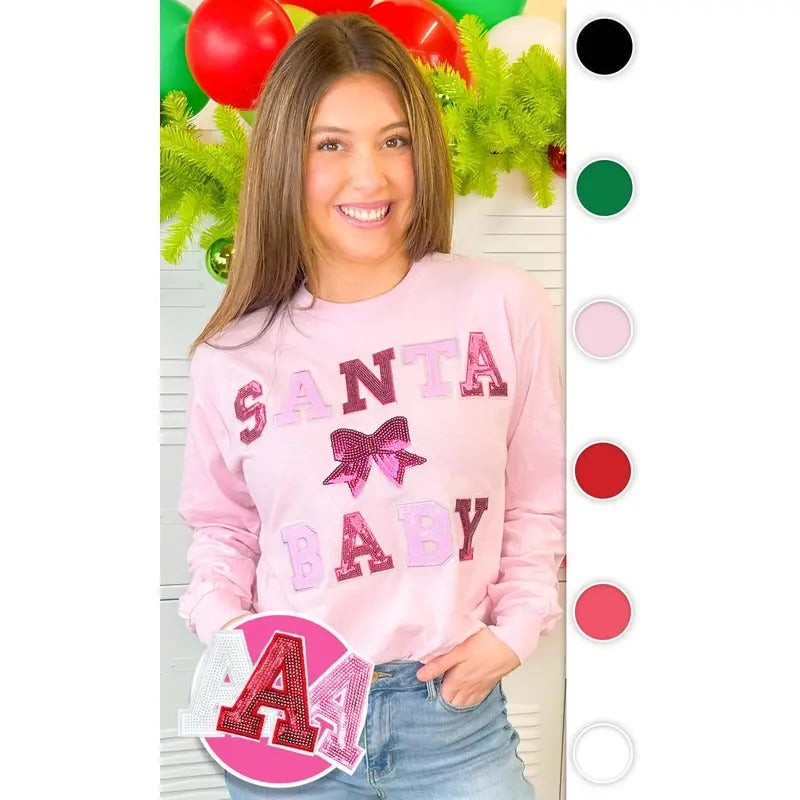 Santa Baby Sequin Graphic Long Sleeve T-Shirt Hoodie, Sweatshirt | TeeBloomCo.com