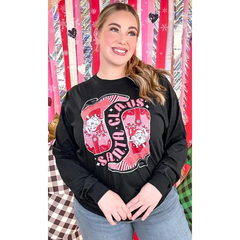 Santa Claus Boots Christmas Graphic Long Sleeve T-Shirt Hoodie, Sweatshirt | TeeBloomCo.com