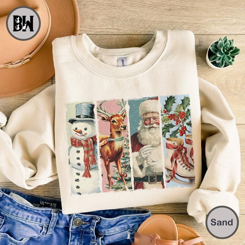 Santa Claus Christmas Sweatshirt, Reindeer Christmas Shirt, Snowman Christmas Shirt, Merry Xmas Shirt, Xmas Gift,...