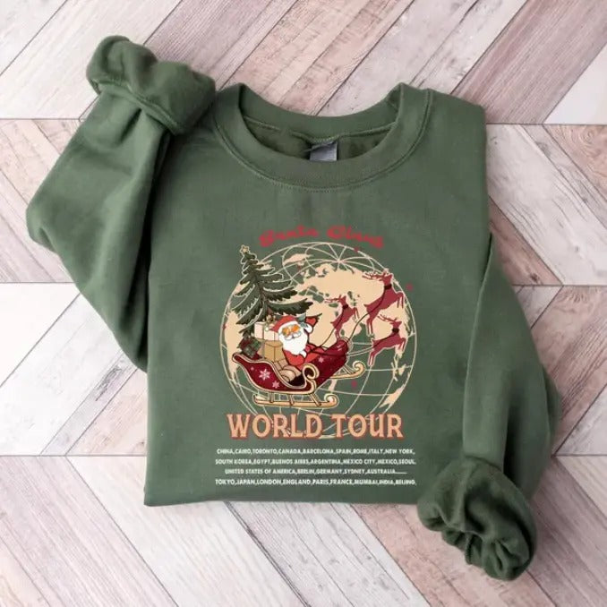 Santa Claus World Tour Shirt, Christmas Santa Claus Tour Sweatshirt, Christmas Gift Shirt, Christmas Cute Claus Shirt,...