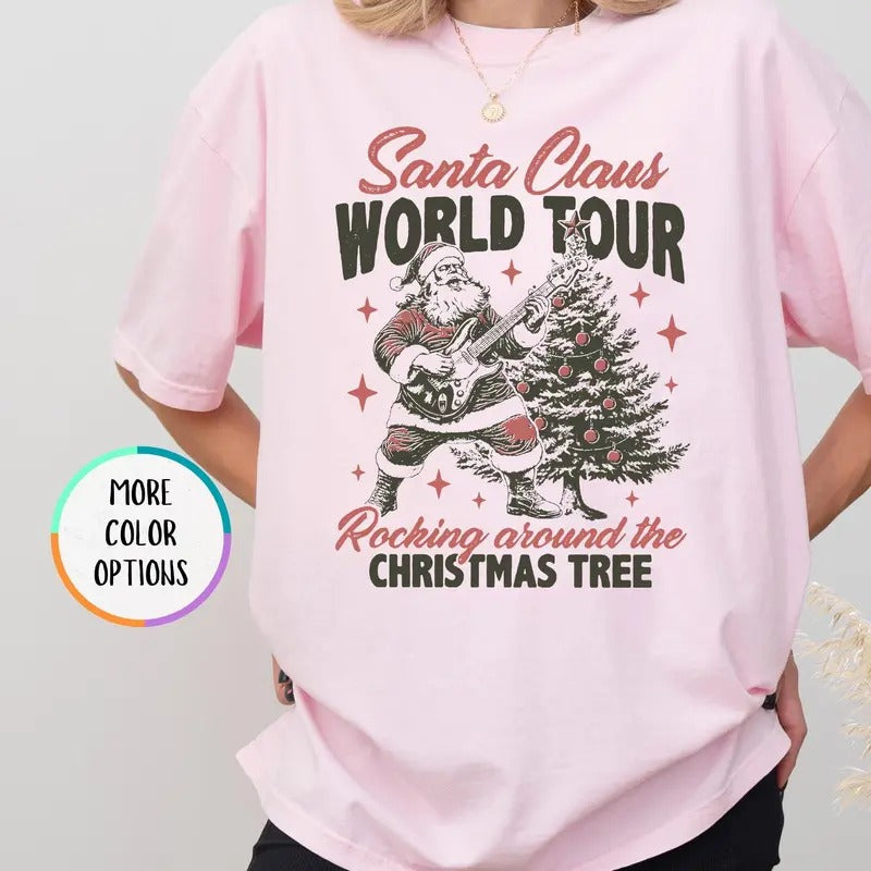 Santa Claus World Tour Shirt, Retro Santa Tee, Rock Concert Shirt, Santa Claus Christmas Shirt, Santa Rocking Shirt,...