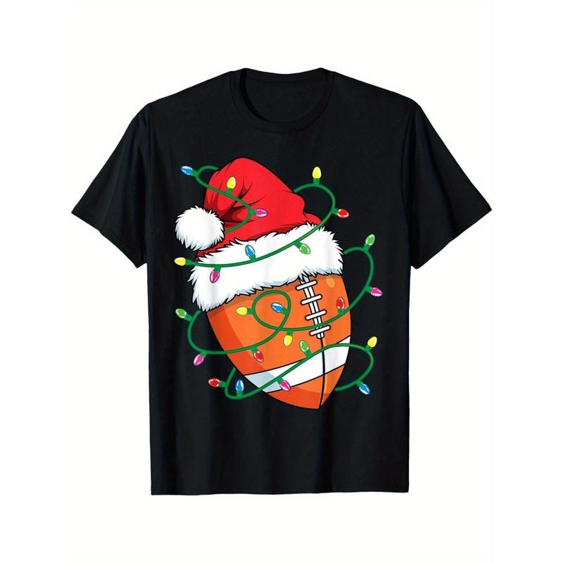 Santa Football Sports Ball Men Christmas Xmas Lights T-Shirt made in usa Hoodie, Sweatshirt | TeeBloomCo.com