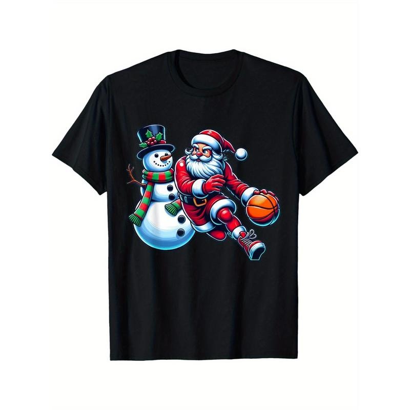 Santa Playing Basketball With A Snowman Christmas men's T-Shirt made in usa Hoodie, Sweatshirt | TeeBloomCo.com
