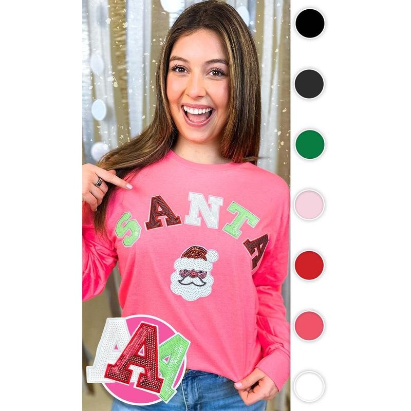 Santa Sequin Graphic Long Sleeve T-Shirt Hoodie, Sweatshirt | TeeBloomCo.com