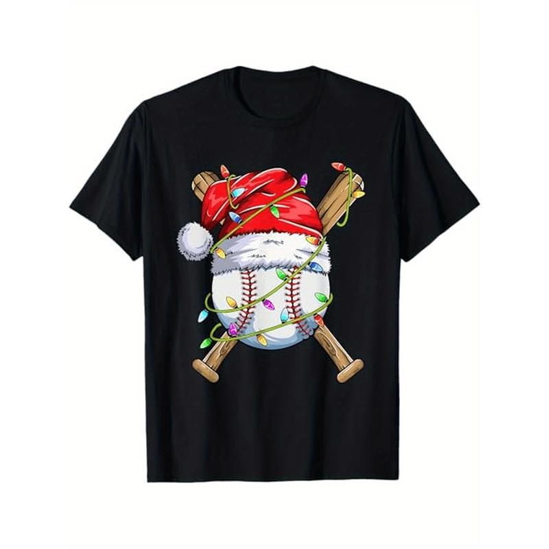 Santa Sports Design For Men Boys Christmas Baseball Player T-Shirt, 100%Cotton, Gifts for Men Dad Husband Grandpa,...