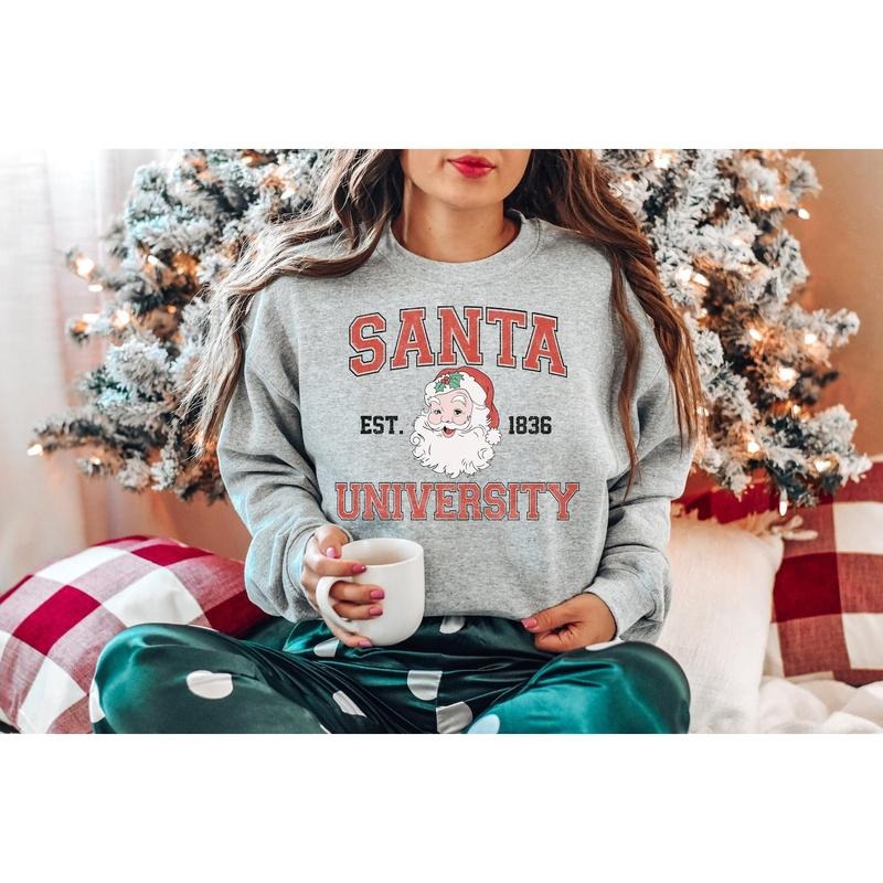 Santa University Sweatshirt, Santa Clause University T-Shirt, Holiday Santa Shirt, Christmas Santa Claus Sweater, Retro...