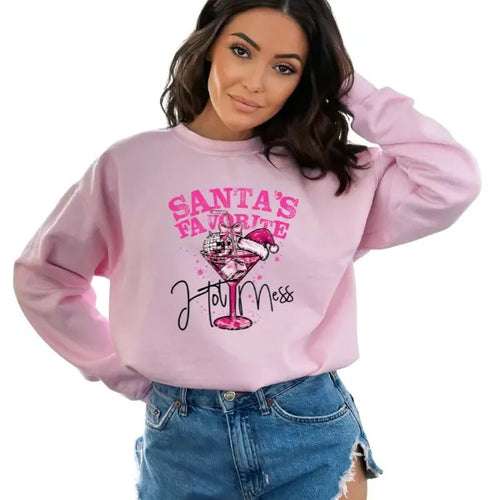 'Santa's Favorite Hot Mess' Christmas Sweatshirt, T-Shirt, or Hoodie | Casual Holiday Pullover | Comfortable Holiday...