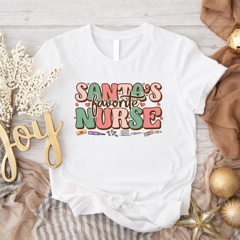 Santa's Favorite Nurse Shirt, Nurse Christmas T-Shirt, Matching Nursing School Xmas Tee, Nurse Student Gift Tee, Nurse...