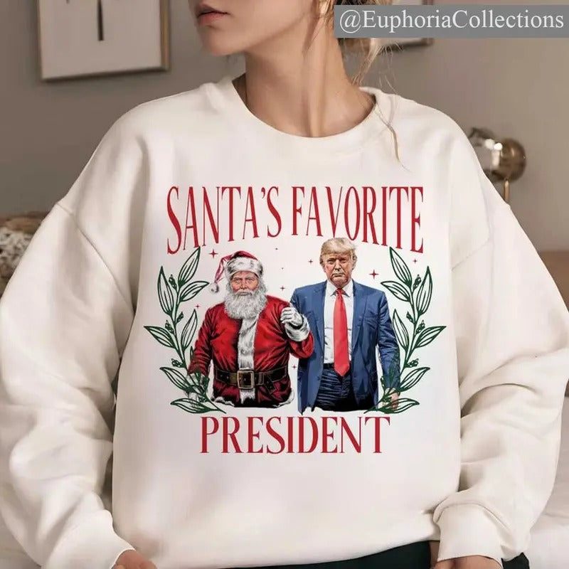 Santa's Favorite President #Trump Christmas T-Shirt, Sweater, Hoodies , Global Trending Outfits Sweatshirt | TeeBloomCo.com