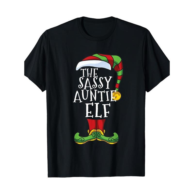 Sassy Auntie Elf Family Matching Christmas Group T-Shirt 100%cotton Made in USA Hoodie, Sweatshirt | TeeBloomCo.com