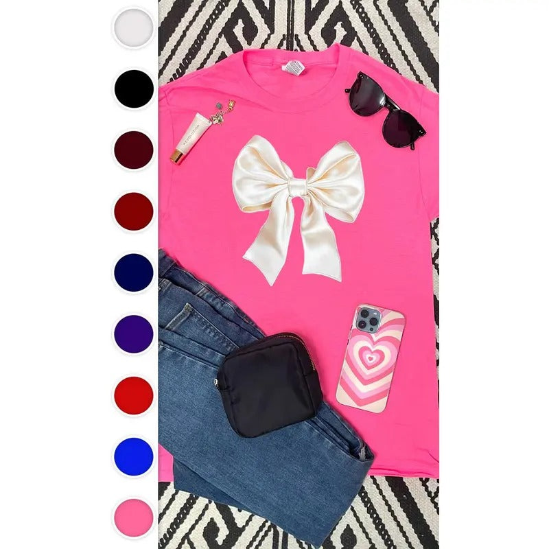 Satin Bow Graphic T-Shirt Hoodie, Sweatshirt | TeeBloomCo.com