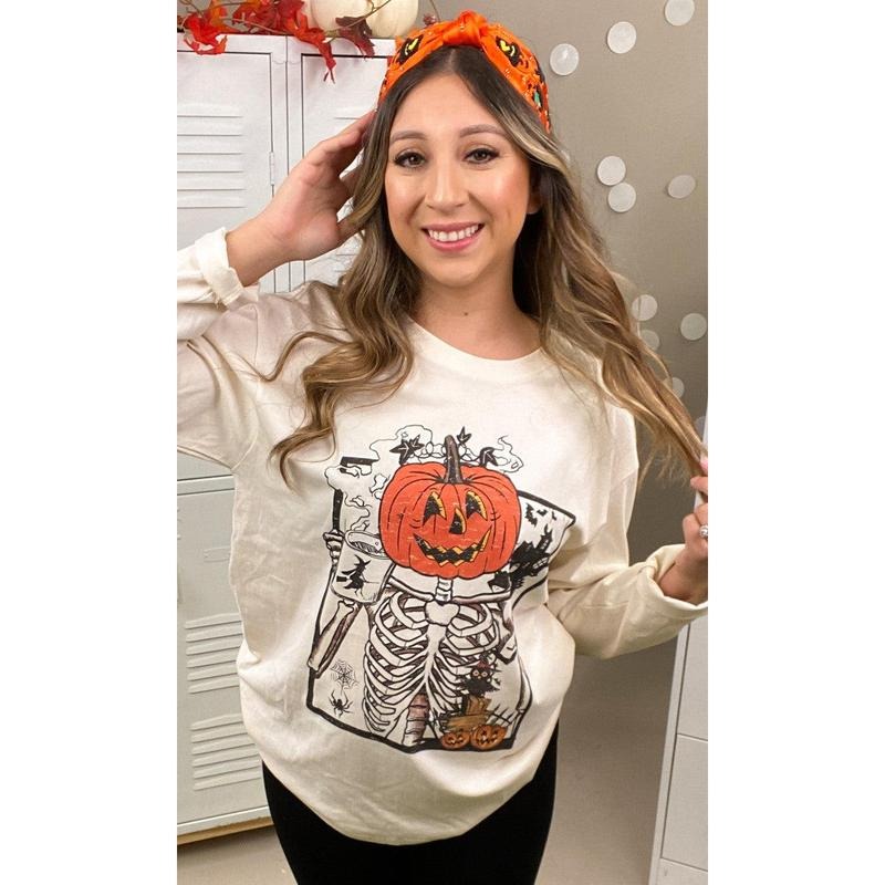 Scary Skeleton Boyfriend Long Sleeve Graphic T-Shirt Hoodie, Sweatshirt | TeeBloomCo.com