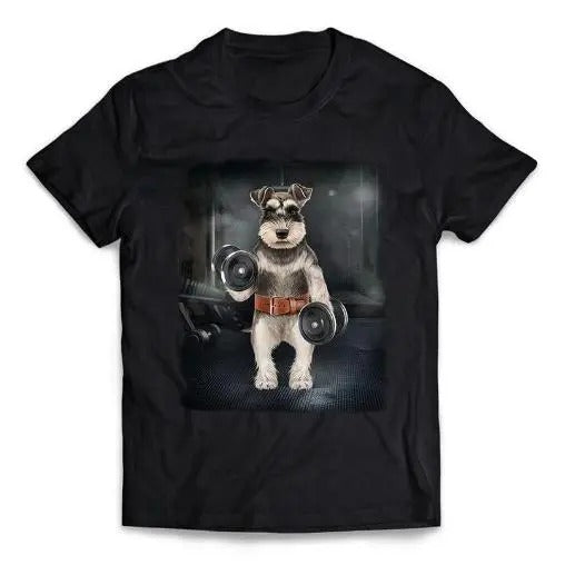 Schnauzer Dog Muscle Workout with Dumbbells at Gym - Short-Sleeve Unisex T-Shirt Made in USA Hoodie, Sweatshirt
