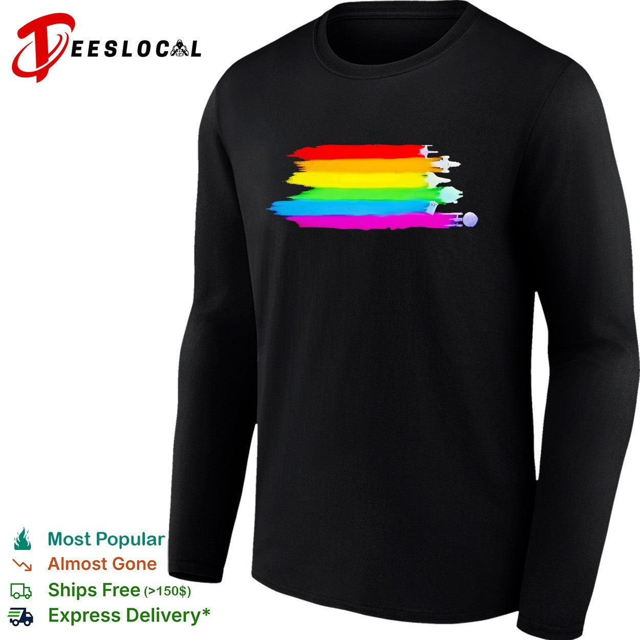 Sci-fi spaceships pride rainbow flag brushstroke graphic shirt