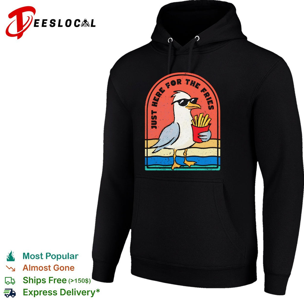 Seagull wearing sunglasses just here for the fries beach retro vintage shirt