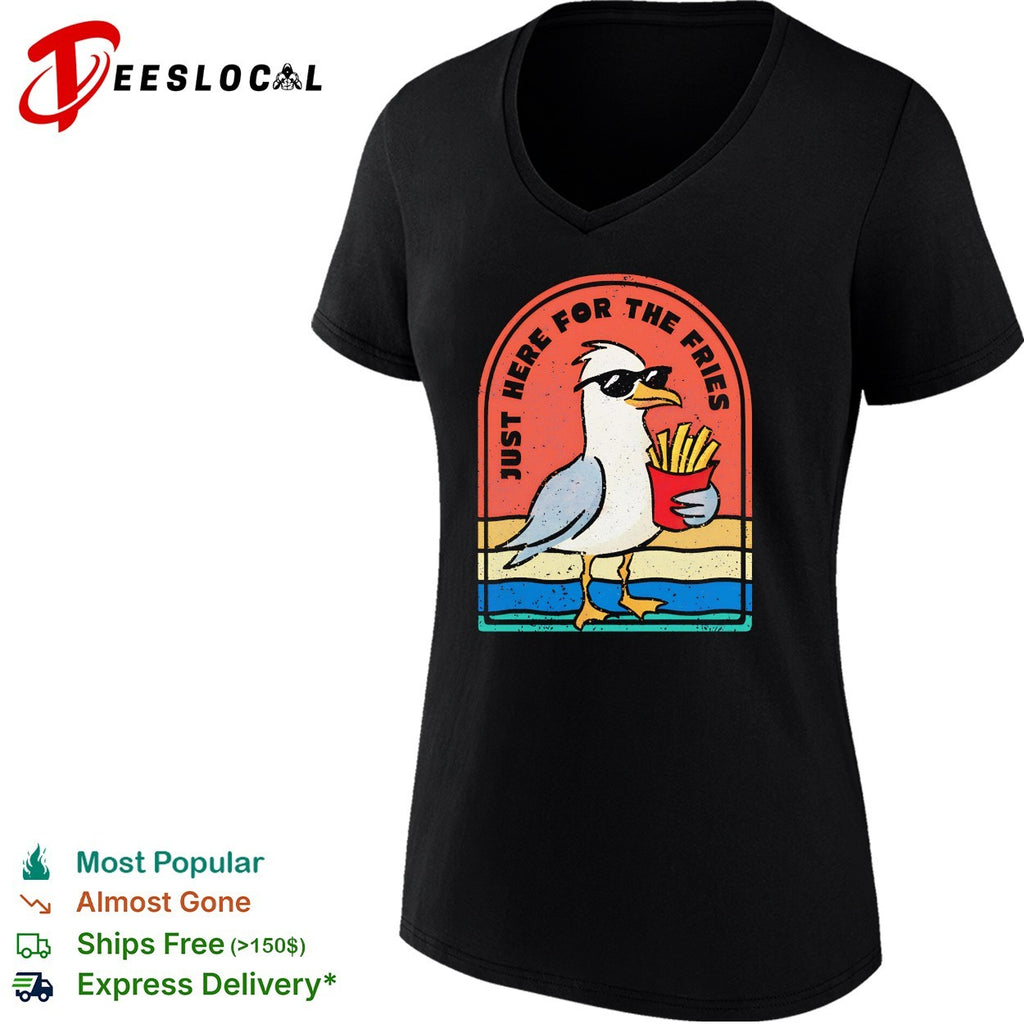 Seagull wearing sunglasses just here for the fries beach retro vintage shirt