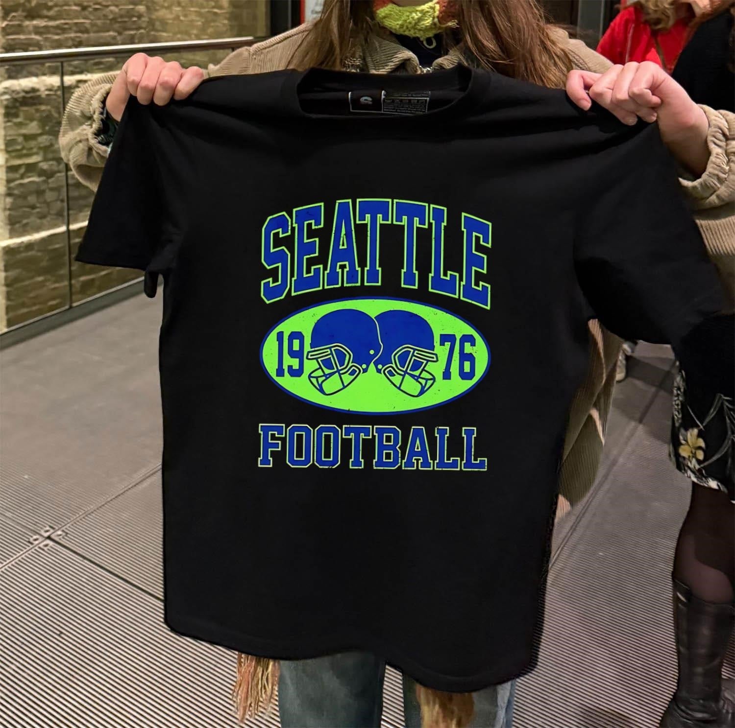 Seattle 1976 Football Vintage Distressed Double Helmet Oval shirt