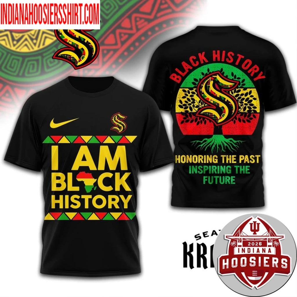Seattle Kraken 2026 NHL Black History Map And Logo Two Sided Shirt