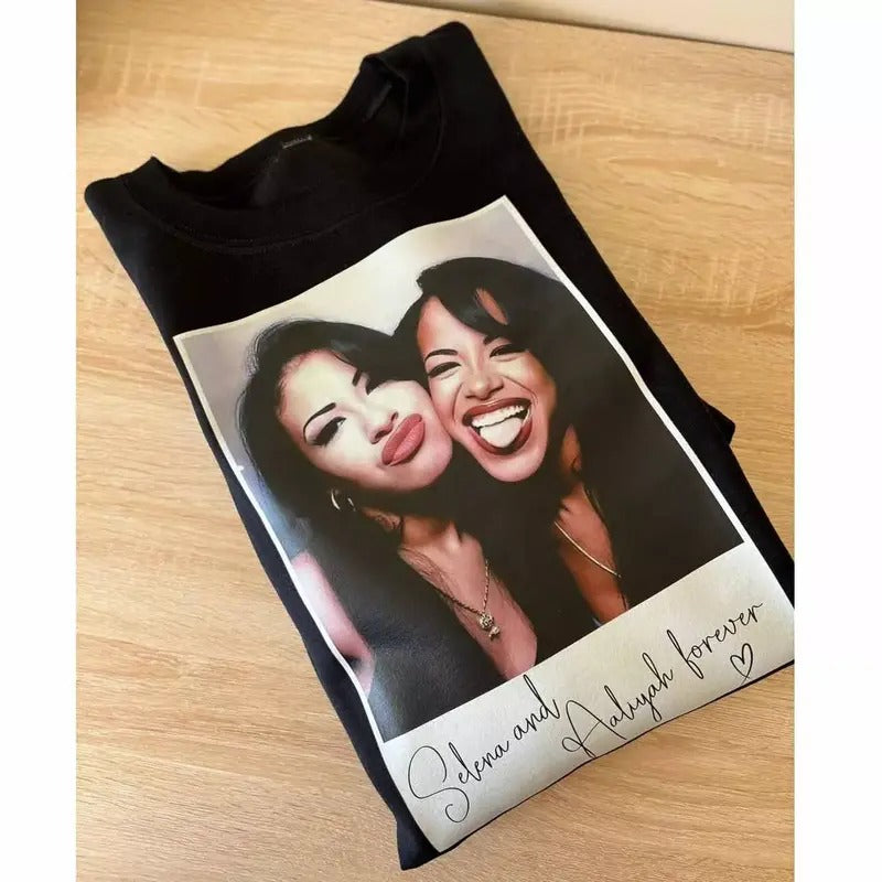 Selen@ & Aal!yah Forever Photo Tee, Gift For Fan Black Unisex Tshirt Cotton Hoodie, Sweatshirt | TeeBloomCo.com