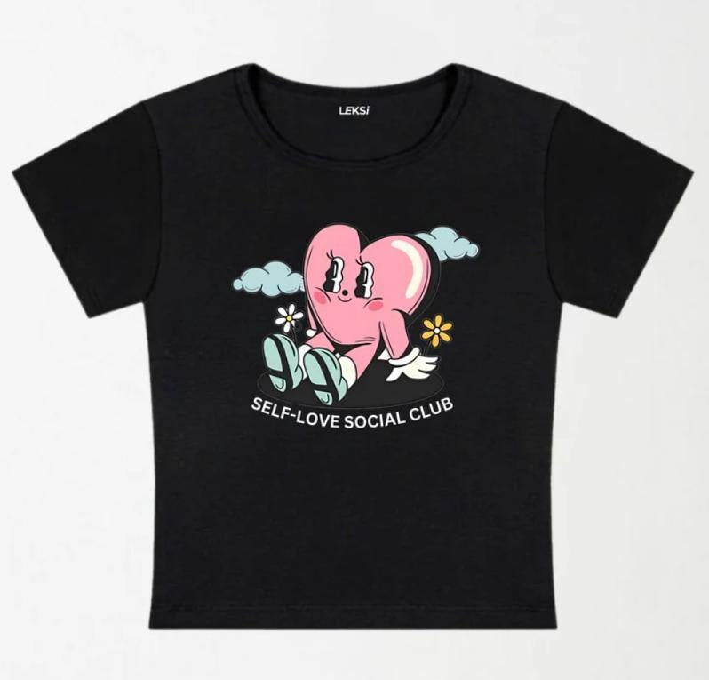 Self-Love Social Club Y2K Baby Tee Graphic Shirt Crop, Coquette, Vintage Design  - graphic baby tee