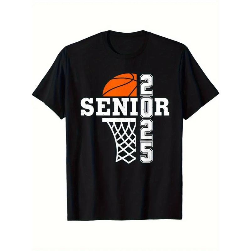 Senior 2025 First Day Of School Class of 2025 Basketball T-Shirt Black casual short sleeve men's sport T-shirt 220g made...