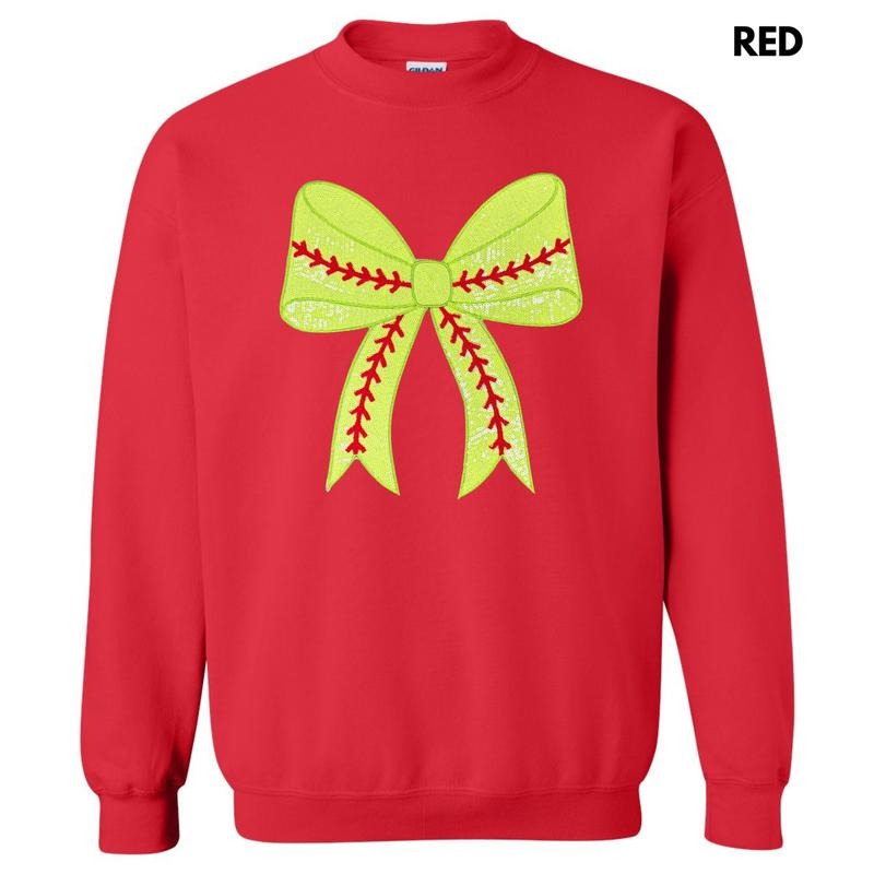 Sequin Softball Bow Patch Sweatshirt T-Shirts, Hoodie | TeeBloomCo.com